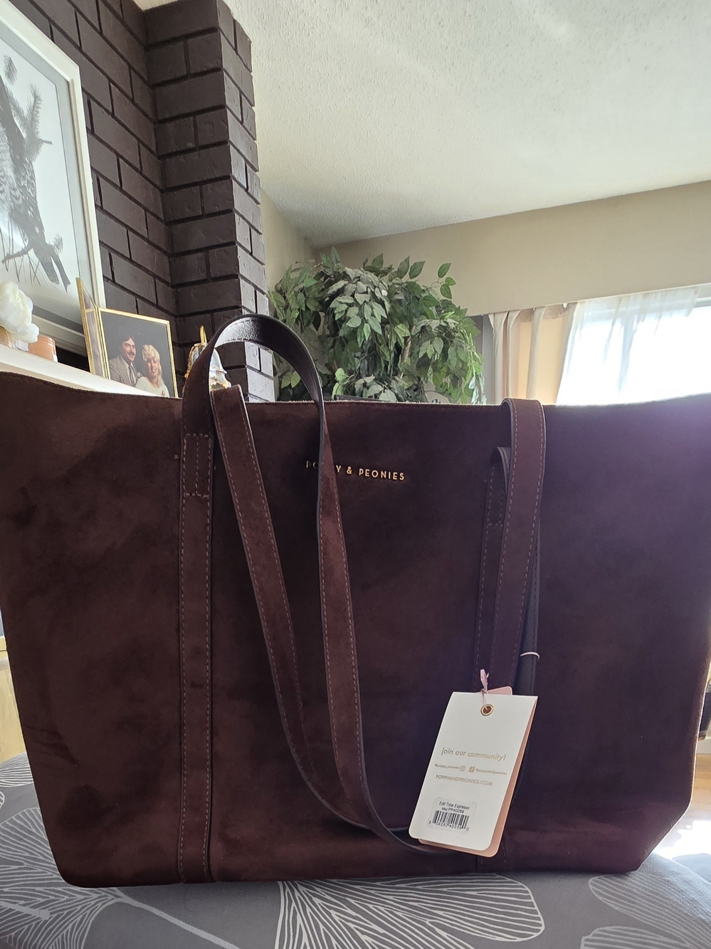 Poppy And Peonies Edit Tote Espresso Suede BNWT